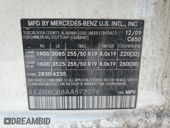 2010 Mercedes-Benz M 350 z VIN 4JGBB8GB8AA572076, wystawiony jako Copart lot #55743115 z przebiegiem 128 979 mil mil oraz Tytuł czysty. Historia ofert i sprzedaży dostępna na DreamBid. Obrazek 13.