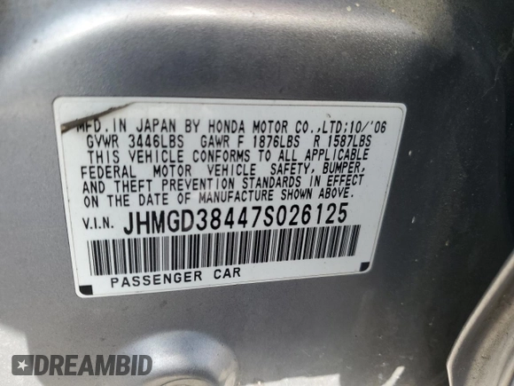 2007 Honda Fit z VIN JHMGD38447S026125, wystawiony jako Copart lot #56554145 z przebiegiem 227 284 mil mil oraz Szkoda całkowita • Salvage title. Historia ofert i sprzedaży dostępna na DreamBid. Obrazek 12.