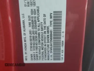2022 Honda Odyssey EX-L with VIN 5FNRL6H72NB000481, listed as a Copart auction lot 43406015 with 43,353 mi miles and Salvage Title. Bid and sale history available at DreamBid. Image 13.