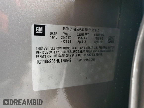 2017 Chevrolet Impala with VIN 1G1105S36HU170692, listed as a Copart auction lot 50321555 with 133,607 mi miles and Salvage Title. Bid and sale history available at DreamBid. Image 13.