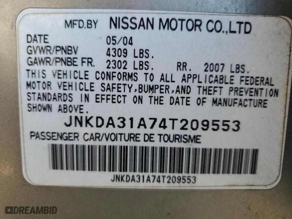 2004 Infiniti I35 with VIN JNKDA31A74T209553, listed as a Copart auction lot 76815534 with 169,505 mi miles and Salvage Title. Bid and sale history available at carsss.com. Image 12.