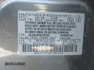 2019 Nissan Sentra SV with VIN 3N1AB7APXKY287653, listed as a IAAI auction lot 42068917 with 98,306 mi miles and . Bid and sale history available at DreamBid. Image 9.