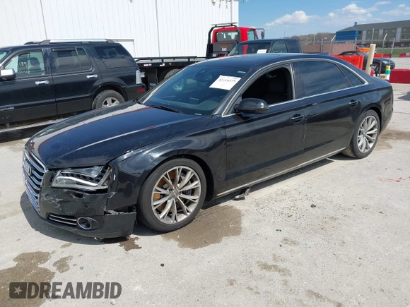 2012 Audi A8 L with VIN WAURVAFD5CN038949, listed as a IAAI auction lot 41914575 with 85,634 mi miles. Bid and sale history available at carsss.com. Image 2.
