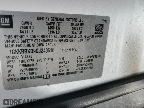 2016 GMC Acadia SLT with VIN 1GKKRRKD9GJ249618, listed as a Copart auction lot 48028985 with 146,989 mi miles and Salvage Title. Bid and sale history available at carsss.com. Image 16.