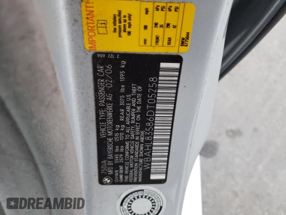 2006 BMW 7 Series 750i with VIN WBAHL83586DT05258, listed as a Copart auction lot 77033744 with 129,376 mi miles and Salvage Title. Bid and sale history available at DreamBid. Image 12.