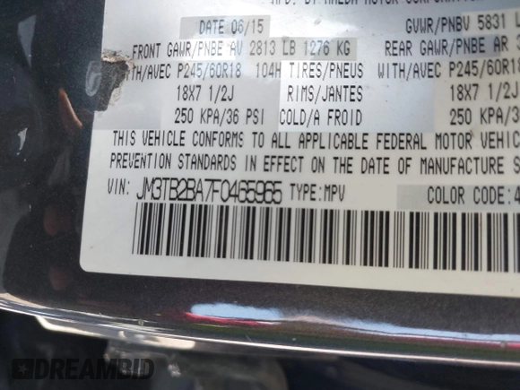 2015 Mazda CX-9 Sport with VIN JM3TB2BA7F0465965, listed as a IAAI auction lot 40348982 with 165,284 mi miles and . Bid and sale history available at carsss.com. Image 9.