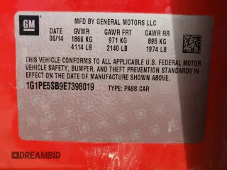 2014 Chevrolet Cruze 2LT z VIN 1G1PE5SB9E7398019, wystawiony jako Copart lot #53132735 z przebiegiem 212 121 mil mil oraz Szkoda całkowita • Salvage title. Historia ofert i sprzedaży dostępna na DreamBid. Obrazek 12.