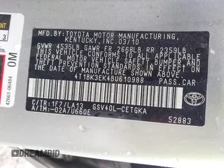 2011 Toyota Camry LE with VIN 4T1BK3EK4BU610988, listed as a IAAI auction lot 41941865 with 122,850 mi miles. Bid and sale history available at carsss.com. Image 9.