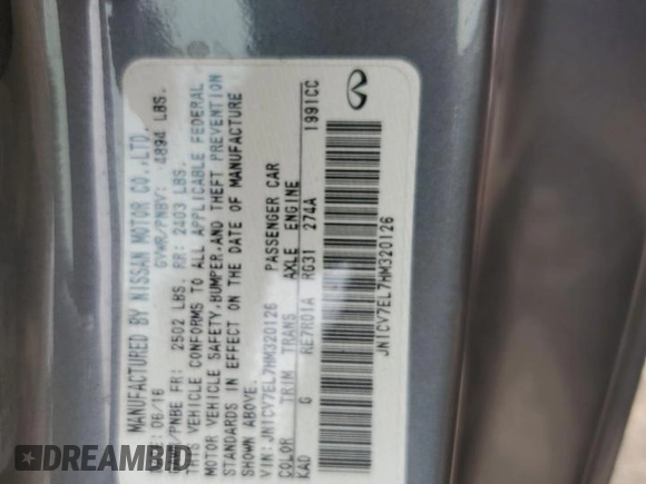 2017 Infiniti Q60 Premium with VIN JN1CV7EL7HM320126, listed as a Copart auction lot 58373345 with 97,122 mi miles and Salvage title. Bid and sale history available at DreamBid. Image 12.