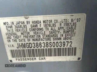 2008 Honda Fit Sport with VIN JHMGD38638S003972, listed as a IAAI auction lot 41827599 with 135,843 mi miles. Bid and sale history available at carsss.com. Image 9.
