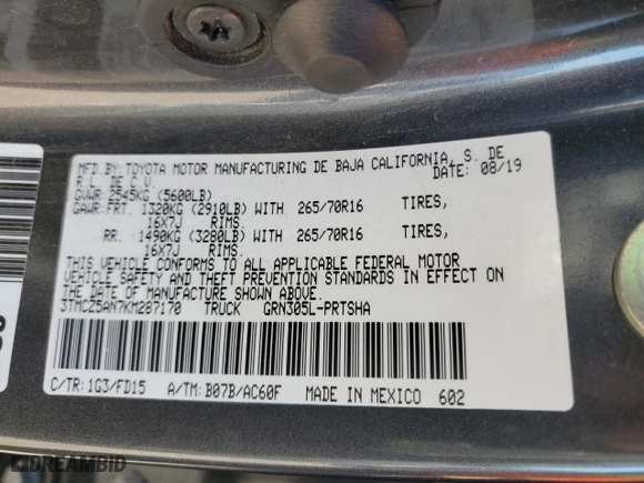 2019 Toyota Tacoma 4WD SR with VIN 3TMCZ5AN7KM287170, listed as a Copart auction lot 48313365 with 75,986 mi miles and Salvage Title. Bid and sale history available at carsss.com. Image 14.