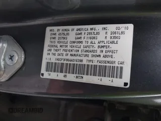 2010 Honda Accord EX-L with VIN 1HGCP3F86AA016398, listed as a IAAI auction lot 41701928 with 184,643 mi miles and . Bid and sale history available at DreamBid. Image 9.