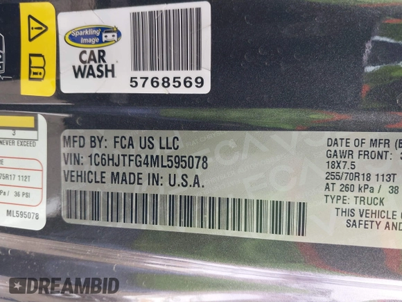 2021 Jeep Gladiator Overland с VIN 1C6HJTFG4ML595078, выставлен на аукционе IAAI как лот 42046034 с пробегом 61 127 миль миль и . История ставок и продаж доступна на DreamBid. Изображение 9.