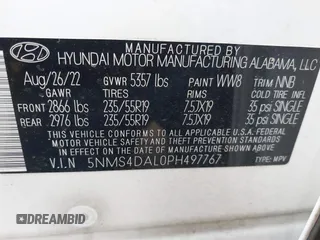 2023 Hyundai Santa Fe Limited with VIN 5NMS4DAL0PH497767, listed as a IAAI auction lot 41578381 with 31,011 mi miles and . Bid and sale history available at DreamBid. Image 9.