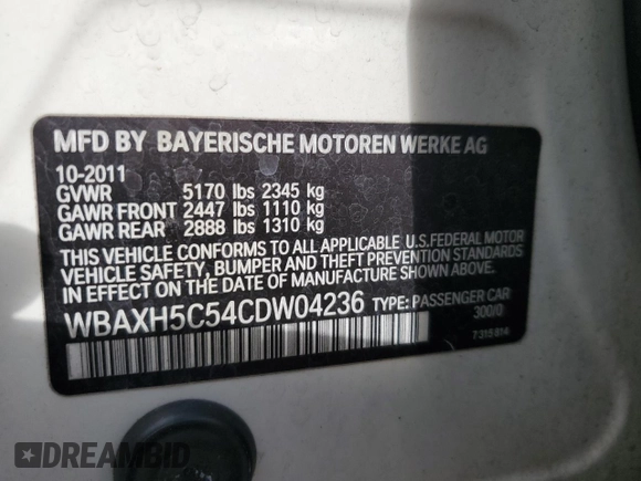 2012 BMW 5 Series 528i xDrive with VIN WBAXH5C54CDW04236, listed as a Copart auction lot 62164515 with 95,925 mi miles and Clean title. Bid and sale history available at DreamBid. Image 12.