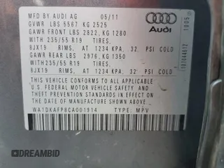 2012 Audi Q5 Premium Plus with VIN WA1DKAFP8CA001914, listed as a Copart auction lot 48700845 with 134,118 mi miles and Salvage title. Bid and sale history available at DreamBid. Image 15.