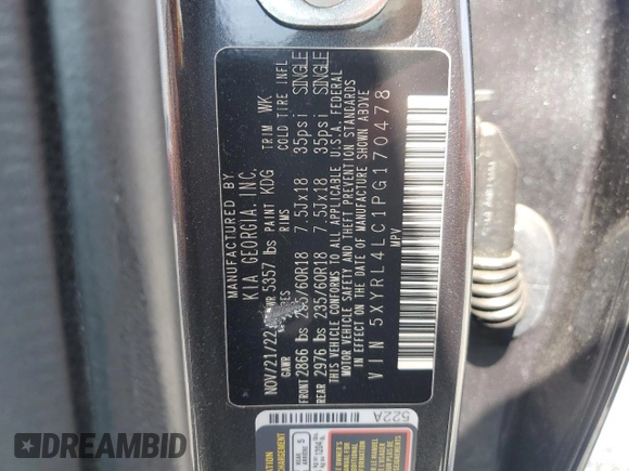 2023 Kia Sorento S with VIN 5XYRL4LC1PG170478, listed as a Copart auction lot 49342115 with 32,991 mi miles and Salvage Title. Bid and sale history available at DreamBid. Image 15.