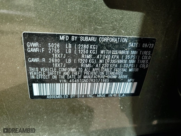 2024 Subaru Outback Limited XT with VIN 4S4BTGND7R3171985, listed as a Copart auction lot 68163064 with 7,868 mi miles and Salvage Title. Bid and sale history available at carsss.com. Image 13.