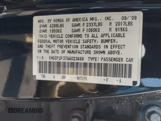 2010 Honda Accord LX z VIN 1HGCP2F37AA023469, wystawiony jako IAAI lot #42218686 z przebiegiem 247 119 mil mil oraz . Historia ofert i sprzedaży dostępna na DreamBid. Obrazek 9.