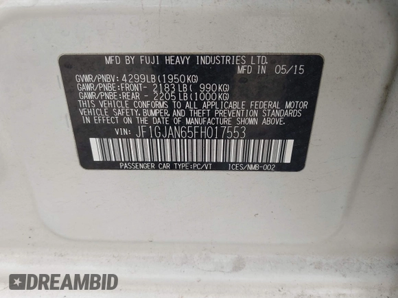 2015 Subaru Impreza Limited z VIN JF1GJAN65FH017553, wystawiony jako IAAI lot #41721212 z przebiegiem 100 277 mil mil oraz . Historia ofert i sprzedaży dostępna na DreamBid. Obrazek 9.