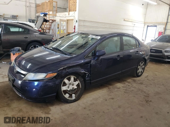 2008 Honda Civic LX with VIN 1HGFA16538L101125, listed as a Copart auction lot 55877955 with 191,387 mi miles and Non Repairable. Bid and sale history available at DreamBid. Image 1.