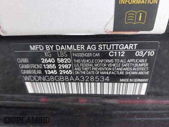 2010 Mercedes-Benz S 550 with VIN WDDNG8GB8AA328534, listed as a IAAI auction lot 42246844 with 221,107 mi miles and . Bid and sale history available at DreamBid. Image 9.