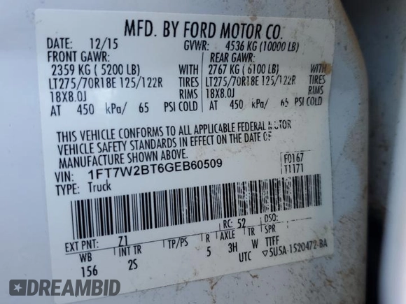 2016 Ford F-250 Lariat z VIN 1FT7W2BT6GEB60509, wystawiony jako Copart lot #46490975 z przebiegiem 162 282 mil mil oraz Szkoda całkowita • Salvage title. Historia ofert i sprzedaży dostępna na DreamBid. Obrazek 12.