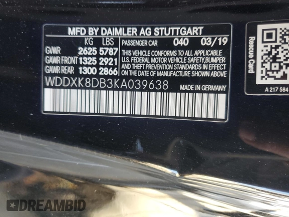 2019 Mercedes-Benz S-Class S 560 with VIN WDDXK8DB3KA039638, listed as a Copart auction lot 45003335 with 15,955 mi miles and Salvage Title. Bid and sale history available at carsss.com. Image 12.