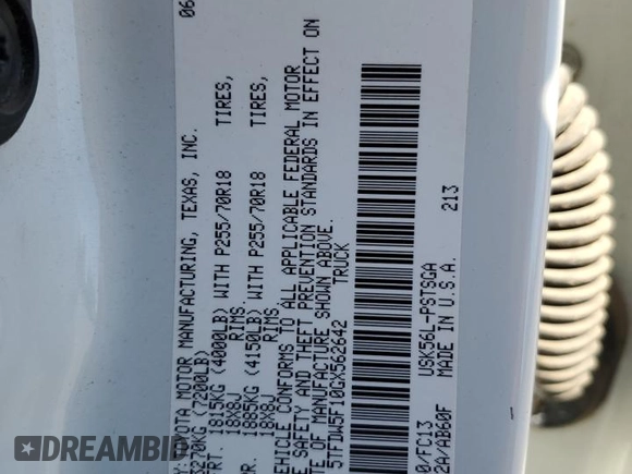 2016 Toyota Tundra SR5 z VIN 5TFDW5F10GX562642, wystawiony jako Copart lot #53810075 z przebiegiem 135 792 mil mil oraz Szkoda całkowita • Salvage title. Historia ofert i sprzedaży dostępna na DreamBid. Obrazek 12.