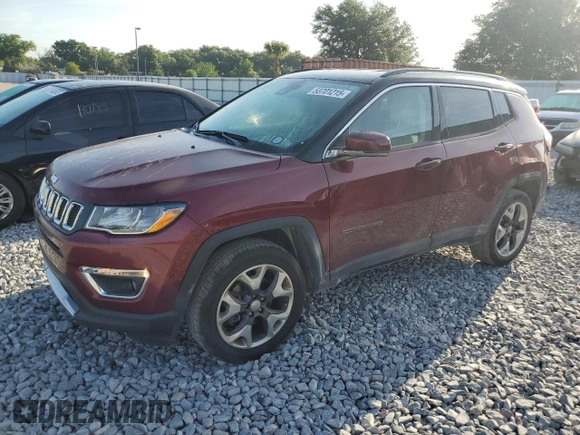 2020 Jeep Compass Limited with VIN 3C4NJDCB7LT251337, listed as a Copart auction lot 53701215 with 56,965 mi miles and Salvage Title. Bid and sale history available at carsss.com. Image 1.