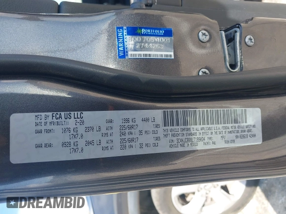 2020 Jeep Compass Altitude z VIN 3C4NJCBB8LT199034, wystawiony jako IAAI lot #42008510 z przebiegiem Nie podano mil oraz . Historia ofert i sprzedaży dostępna na DreamBid. Obrazek 9.