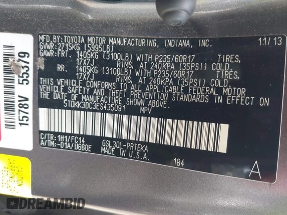 2014 Toyota Sienna LE AAS with VIN 5TDKK3DC3ES435091, listed as a IAAI auction lot 42735534 with 150,132 mi miles and . Bid and sale history available at DreamBid. Image 9.