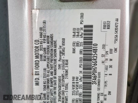 2016 Ford Fusion SE z VIN 3FA6P0H76GR354810, wystawiony jako Copart lot #55874245 z przebiegiem 158 010 mil mil oraz Szkoda całkowita • Salvage title. Historia ofert i sprzedaży dostępna na DreamBid. Obrazek 12.