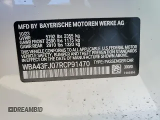 2024 BMW 5 Series 530i with VIN WBA43FJ07RCP91470, listed as a Copart auction lot 46079525 with 0 mi miles and Salvage Title. Bid and sale history available at carsss.com. Image 12.