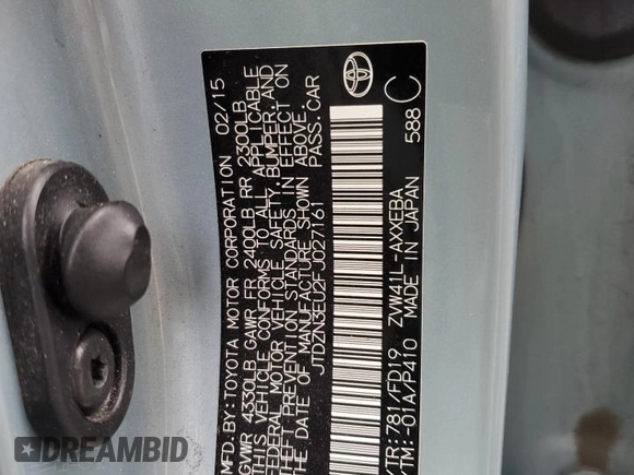 2015 Toyota Prius Two with VIN JTDZN3EU2FJ027161, listed as a Copart auction lot 43816315 with 95,187 mi miles and Salvage Title. Bid and sale history available at DreamBid. Image 15.