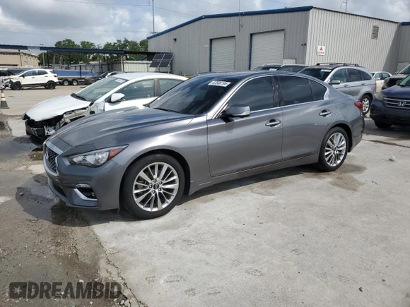 2023 Infiniti Q50 Luxe z VIN JN1EV7BR2PM541987, wystawiony jako Copart lot #53506195 z przebiegiem 65 202 mil mil oraz Szkoda całkowita • Salvage title. Historia ofert i sprzedaży dostępna na DreamBid. Obrazek 1.