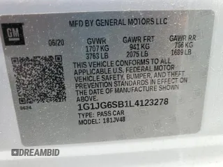 2020 Chevrolet Sonic LT z VIN 1G1JG6SB1L4123278, wystawiony jako Copart lot #52739725 z przebiegiem 58 567 mil mil oraz Szkody całkowita. Historia ofert i sprzedaży dostępna na DreamBid. Obrazek 12.