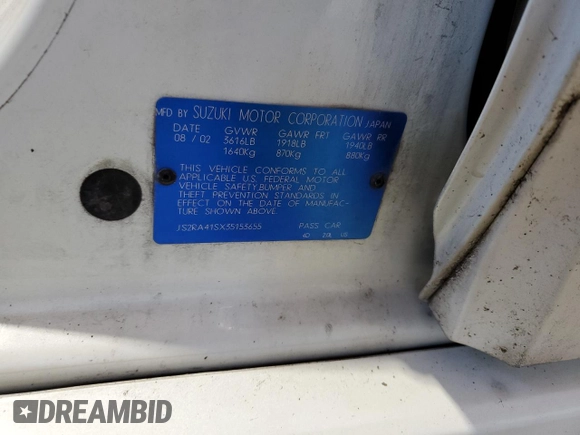 2003 Suzuki Aerio S z VIN JS2RA41SX35153655, wystawiony jako Copart lot #46746085 z przebiegiem 117 672 mil mil oraz Czysty tytuł • Clean title. Historia ofert i sprzedaży dostępna na DreamBid. Obrazek 12.