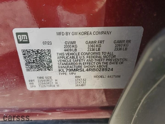 2024 Chevrolet TrailBlazer LT with VIN KL79MRSL4RB028924, listed as a Copart auction lot 49688545 with 12,924 mi miles and Salvage Title. Bid and sale history available at carsss.com. Image 13.