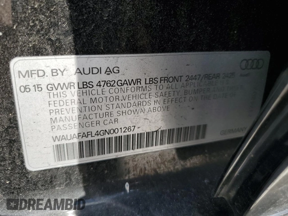 2016 Audi A4 Premium with VIN WAUAFAFL4GN001267, listed as a Copart auction lot 48709495 with 79,493 mi miles and Salvage Title. Bid and sale history available at carsss.com. Image 12.
