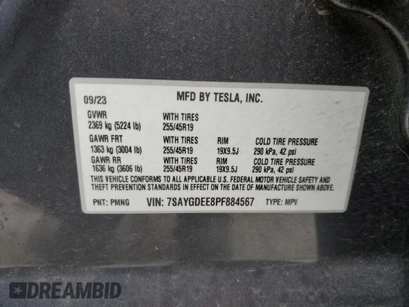 2023 Tesla Model Y Long Range z VIN 7SAYGDEE8PF884567, wystawiony jako Copart lot #45181465 z przebiegiem 16 653 mil mil oraz Szkoda całkowita • Salvage title. Historia ofert i sprzedaży dostępna na DreamBid. Obrazek 14.