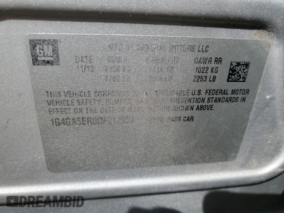 2013 Buick LaCrosse with VIN 1G4GA5ER0DF212959, listed as a Copart auction lot 54363735 with 123,905 mi miles and Salvage title. Bid and sale history available at DreamBid. Image 13.