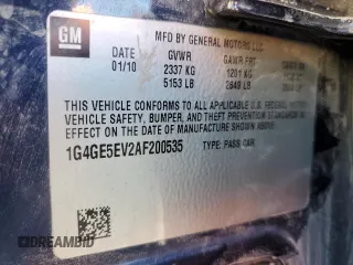 2010 Buick LaCrosse CXS with VIN 1G4GE5EV2AF200535, listed as a Copart auction lot 51791105 with 112,446 mi miles and Clean Title. Bid and sale history available at DreamBid. Image 12.