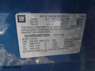 2017 Chevrolet Silverado 1500 LT with VIN 1GCVKREH2HZ120960, listed as a IAAI auction lot 41672453 with 60,592 mi miles. Bid and sale history available at carsss.com. Image 9.