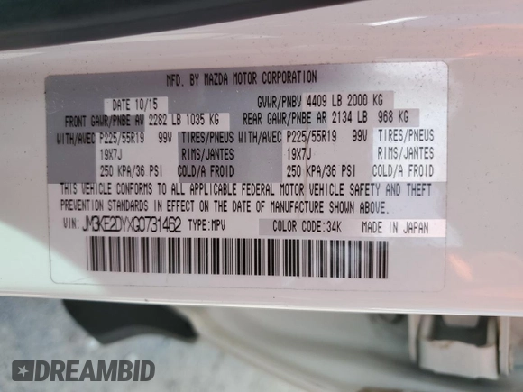 2016 Mazda CX-5 Grand Touring z VIN JM3KE2DYXG0731462, wystawiony jako Copart lot #58220465 z przebiegiem 130 033 mil mil oraz Szkoda całkowita • Salvage title. Historia ofert i sprzedaży dostępna na DreamBid. Obrazek 13.