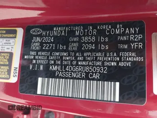 2024 Hyundai Elantra SE with VIN KMHLL4DG6RU850932, listed as a IAAI auction lot 42389644 with 11,958 mi miles and . Bid and sale history available at DreamBid. Image 9.