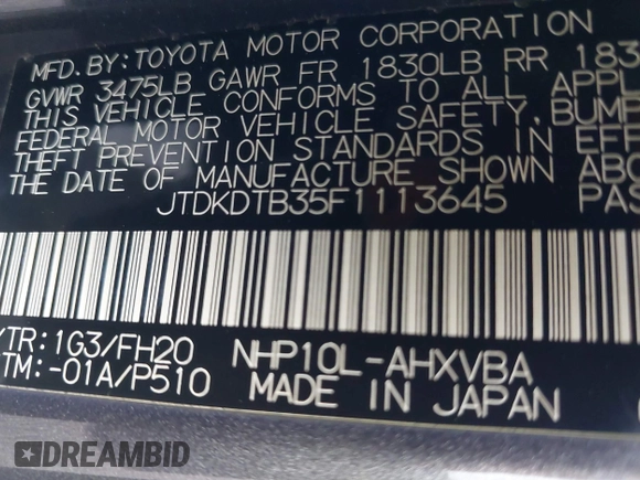 2015 Toyota Prius One z VIN JTDKDTB35F1113645, wystawiony jako IAAI lot #41650965 z przebiegiem 242 077 mil mil oraz . Historia ofert i sprzedaży dostępna na DreamBid. Obrazek 9.
