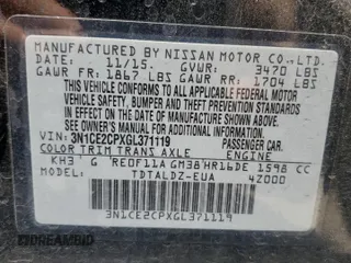 2016 Nissan Note S with VIN 3N1CE2CPXGL371119, listed as a Copart auction lot 55276105 with 83,030 mi miles and Salvage Title. Bid and sale history available at DreamBid. Image 12.