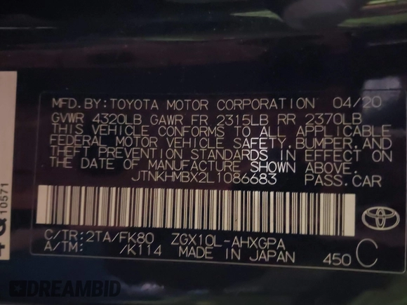 2020 Toyota C-HR LE z VIN JTNKHMBX2L1086683, wystawiony jako IAAI lot #41572864 z przebiegiem 75 711 mil mil oraz . Historia ofert i sprzedaży dostępna na DreamBid. Obrazek 9.