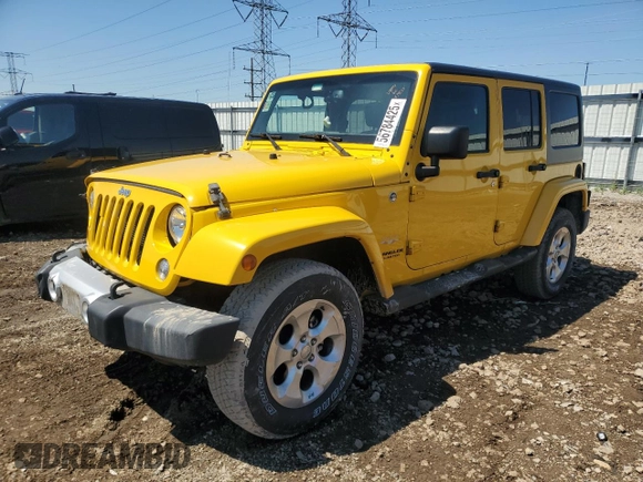 2015 Jeep Wrangler Unlimited Sahara with VIN 1C4HJWEG7FL593355, listed as a Copart auction lot 56784425 with 74,498 mi miles and Salvage title. Bid and sale history available at DreamBid. Image 1.